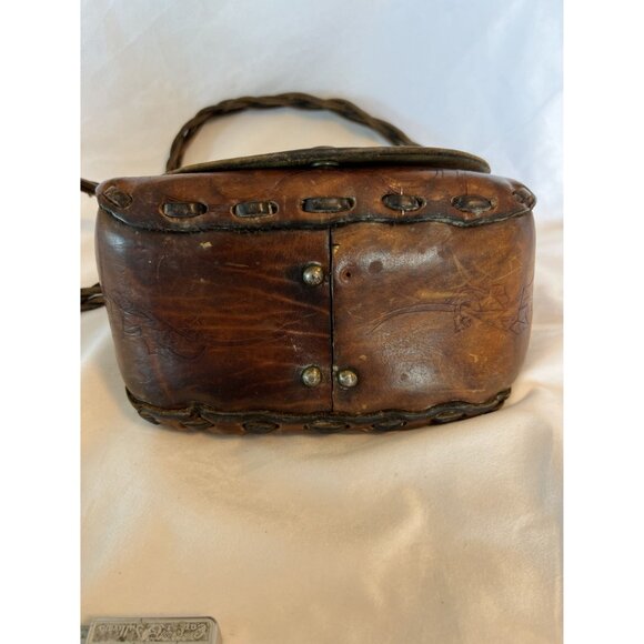 Rare Retro / Boho Rustic Hand Tooled 1970’s Heart & Floral Design Hippie Bag - Picture 7 of 10